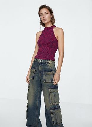Яркий топ с халтером zara trafaluc, размер s (uk 8)