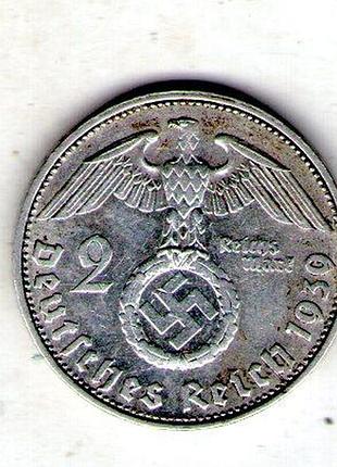 Германия - третий паркосёр 2 рейосмарки, 1939 год серебро 0.625, 8g, ø 25mm no3669