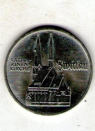 Восточная германия (грг) 5 марок, 1989 500-летие - рождение томаса мюнцера, церковь св. катерины в цвиккау no3870