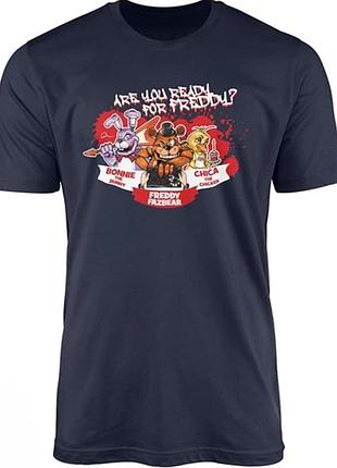 Підліткова футболка синя з принтом five nights at freddy's are you ready for freddy