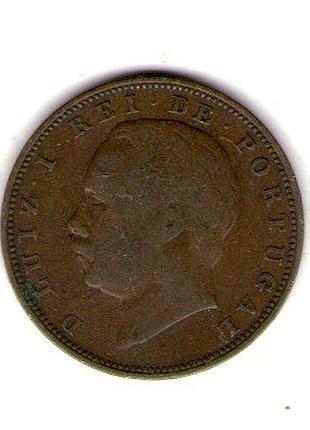 Королевство португалия король луиш i 10 рейсов, 1883 год бронза, 5.8g, ø 25.3mm no3652