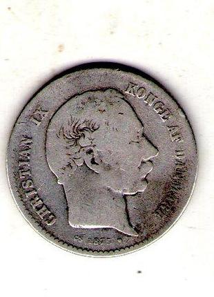 Дания ø король кристиан ix 1 крона, 1875 год серебро 0.800, 7.5g, ø 25mm no1936