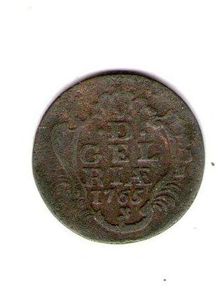 Голландская республика ø гелдерланд 1 дуат, 1765 год медь, 3.84g, ø 21.6mm редкая no3658