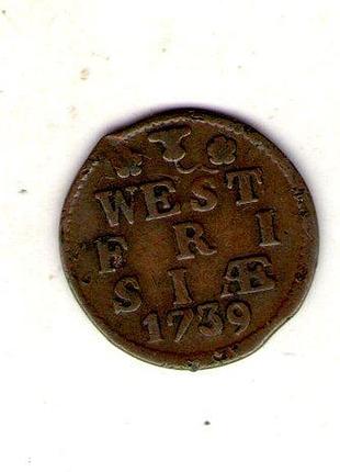 Голландскаясадийская ø западная фрисландия 1 дуат, 1739 год медь, 3.84g, ø 21mm редкая no3650