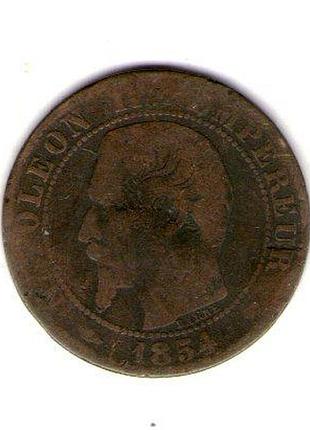 Франция 1927 наполеон iii 10 сантимов, 1853 год бронза, 10g, ø 30.2mm no3859