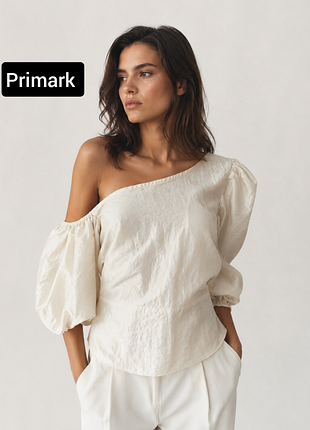 Блуза женская бежевая с рукавами фонариками от бренда primark m l