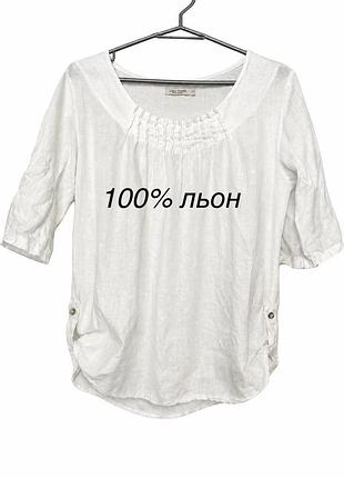 100% льон біла ткана футболка блуза s локальна італія бренд lina tomei