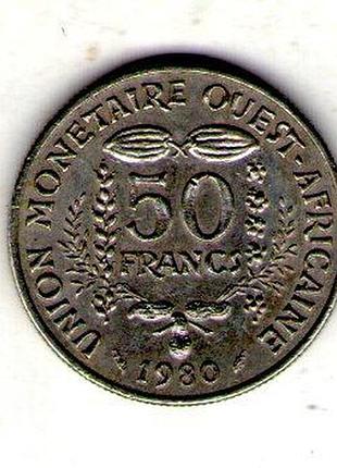Западная африка (bceao) 50пишем, 1980 год медно-никелевый сплав, 5g, ø 22mm no3653