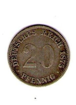 Немецкая империя 20 пфенигов, 1875 год серебро 0.900, 1.111g, ø 16mm no3601