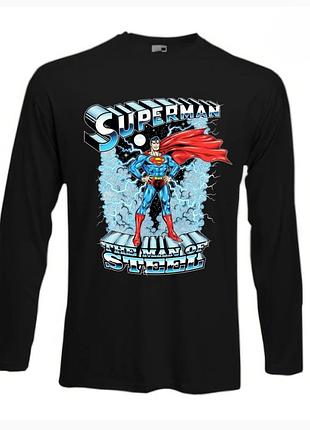 Лонгслів чорний чоловічий з принтом superman the man of steel port company