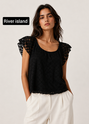 Блуза женская черная кружевная кружевная от бренда river island s m