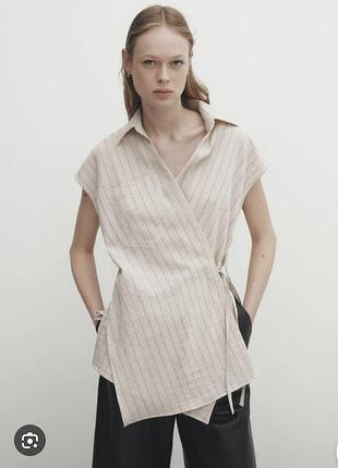 Стильна жилетка сорочка з суміші льону та котону massimo dutti