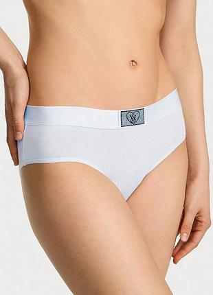 Бавовняні трусики logo cotton heart shine patch hiphugger panty, блакитні оригінал victoria's secret