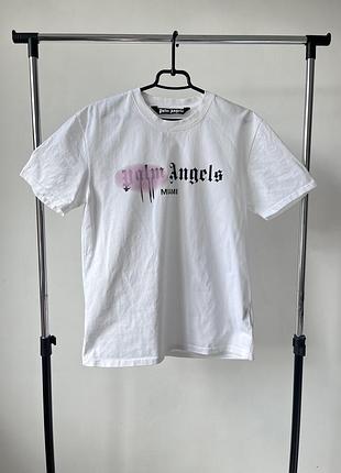 Футболка біла 100% цупка бавовна, унісекс у розмірі s,m, palm angels miami sprayed logo t-shirt