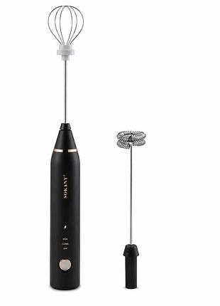 Ручний капучинатор sokany sk-201a 2 в 1, usb, акумуляторний, з двома насадками для збивання молока