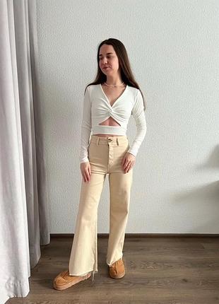 Штани кюлоти stradivarius xs бежеві широкі бавовна ідеальний стан