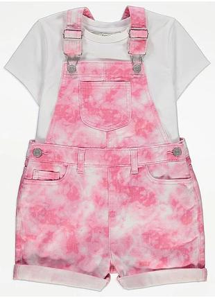 Дитячий джинсовий комбінезон-шорти george tie dye рожевий, 8–9 років