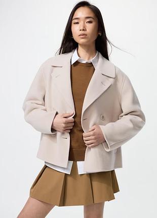 Жіноче коротке пальто uniqlo double face relax fit, молочний (natural), xxl (азійський розмір)