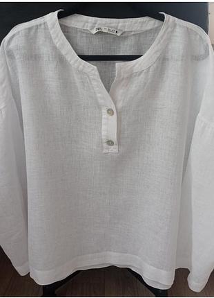 Белоснежная льняная рубашка, блуза zara, p l