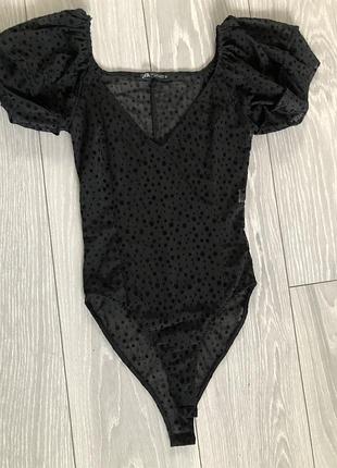 Шикарне боді сіточка в чорний горошок від zara