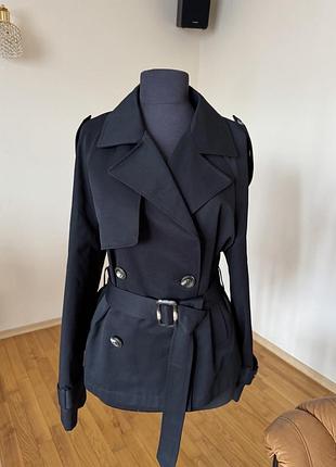 Стильний тренч,  укорочений,класичний, чорний, в стилі burberry, , з водовідштовхуючої тканини, розміри м, l, xl