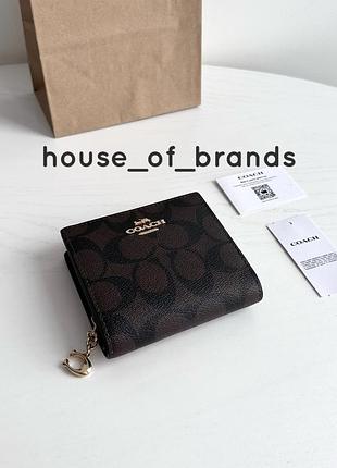 Coach snap wallet in signature canvas жіночий шкіряний гаманець кошельок шкіра коуч коач подарунок дівчині дружині женский кошелек портмоне оригинал