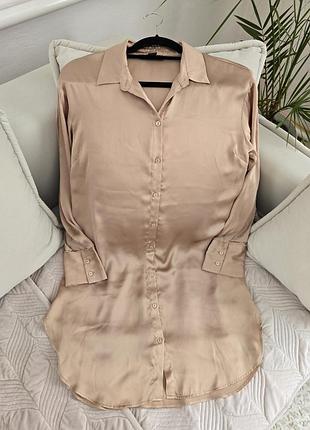 Стильное бежевое платье- рубашка бренда primark.