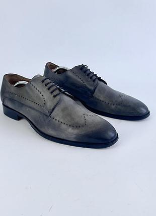 Шкіряні туфлі roy robson men's leather derby brogue shoes gray black patina dress size eu 44