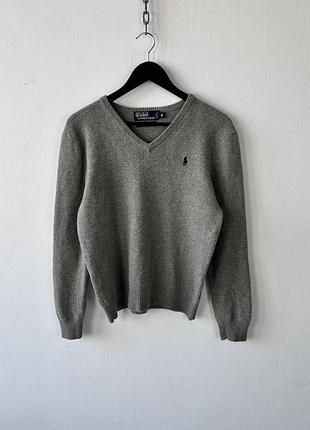 Светр polo ralph lauren lambswool v-neck sweater medium grey classic pony preppy knit⁠