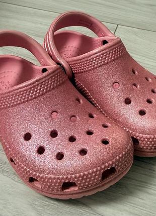 Дитячі  сабо crocs classic glitter (блискучі рожеві), ідеальний стан