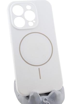 Чехол silicone case magnetic для apple iphone 15 pro бампер с микрофиброй белый