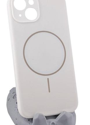 Чехол silicone case magnetic для apple iphone 14 бампер с микрофиброй белый