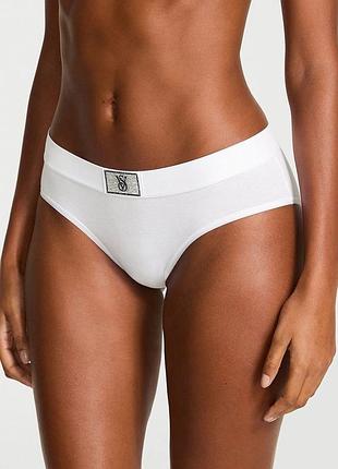 Бавовняні трусики logo cotton shine patch hiphugger panty, білі оригінал victoria's secret