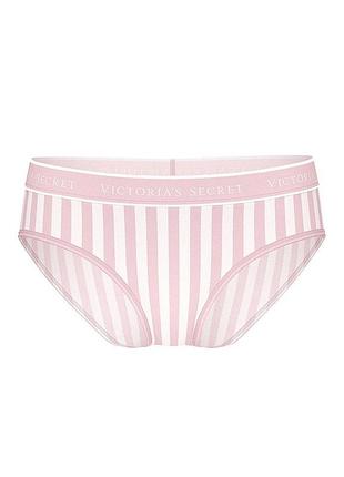 Бавовняні трусики в смужку logo cotton hiphugger panty, рожеві оригінал victoria's secret