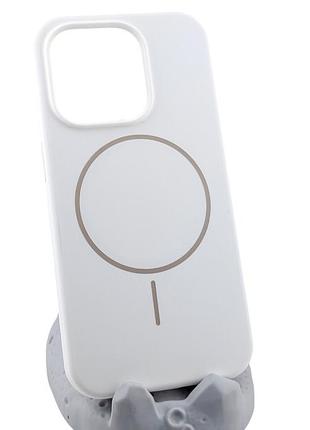 Чехол silicone case magnetic для apple iphone 15 pro бампер с микрофиброй белый (общий вырез)