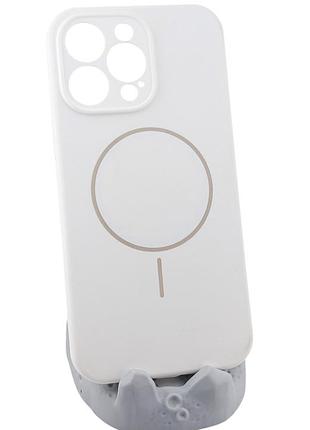 Чехол silicone case magnetic для apple iphone 14 pro max бампер с микрофиброй белый