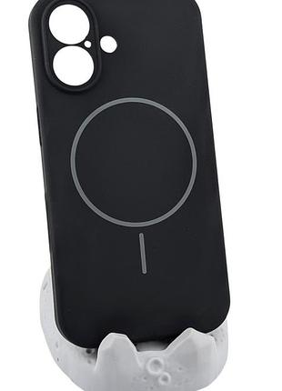 Чехол silicone case magnetic для apple iphone 16 бампер с микрофиброй черный