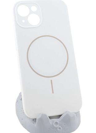 Чехол silicone case magnetic для apple iphone 13 бампер с микрофиброй белый