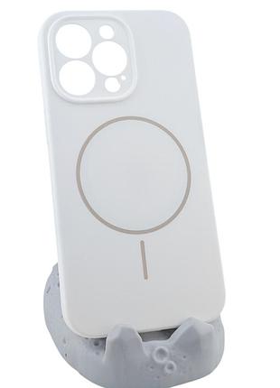 Чехол silicone case magnetic для apple iphone 13 pro бампер с микрофиброй белый