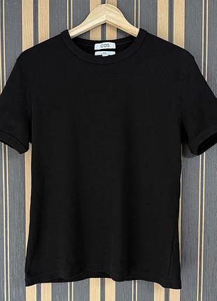 Футболка в рубчик slim l cos унисекс черная базовая хлопковая эластичная серая
