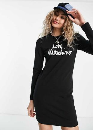 Оригінальна трикотажна сукня love moschino (розмір s) — чорна міні-сукня з логотипом