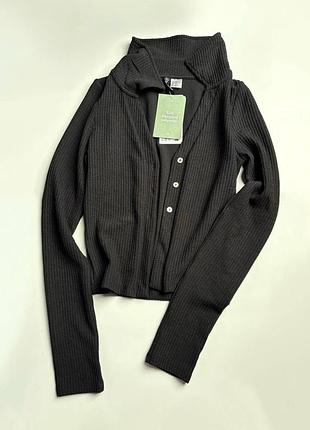 Лонгслів жіночий divided by h&m чорний у рубчик xxs