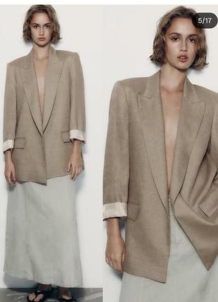 Льняной оверсайз блейзер жакет zara l/xl