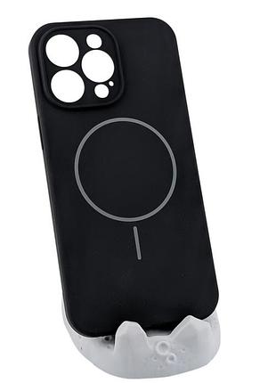 Чехол silicone case magnetic для apple iphone 14 pro max бампер с микрофиброй черный