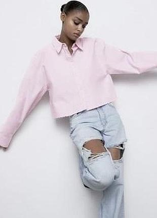 Сорочка рубашка zara вкорочена з необробленими краями