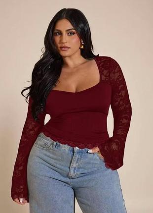 Трендовий мереживний лонгслів plus size з широкими рукава shein на розмір l ( 40)🔥🔥🔥