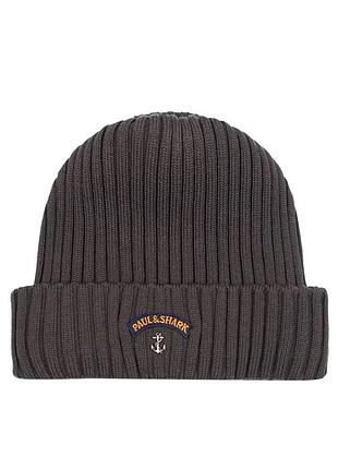 Шапка paul & shark beanie sc0p712/44 – оригінал біні шапочка чоловіча вʼязана з закотом без флісу