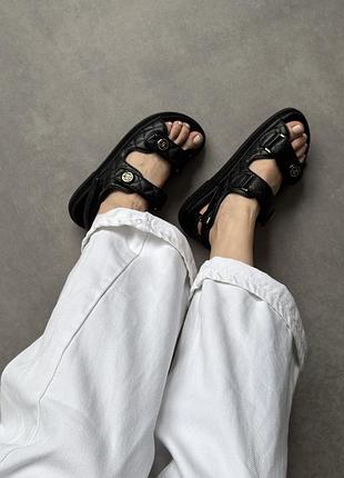 Chanel sandals black leather lux