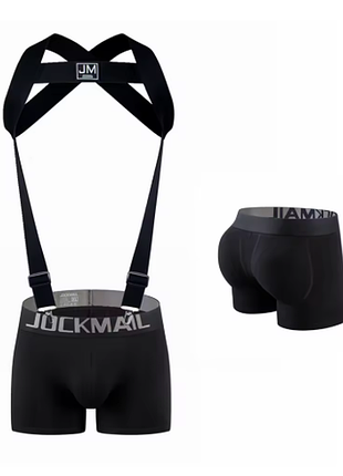 Body harness регульований еластичний ремінь знімний розділений тип give away padded чоловіча нижня білизна боксери бавовняні чорні комплекти
