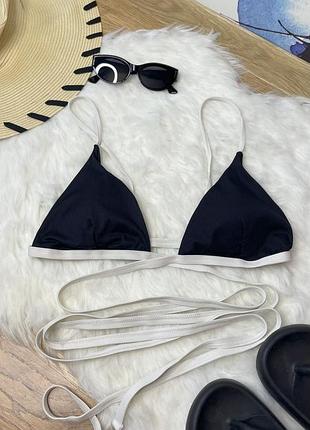 Стильный черно-белый лиф бикини primark с длинными завязками (размер l / eur 42)